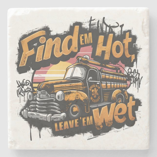 Porta-copo De Pedra Vintage Fire Truck (Frente)