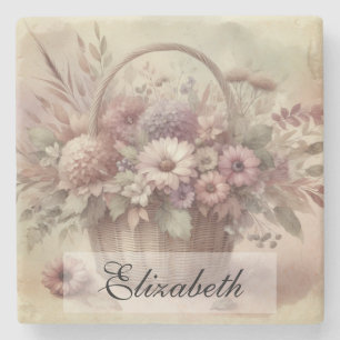 Porta-copo De Pedra Vintage Flall Fall Florees pastel aquarela pintura
