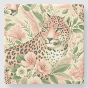Porta-copo De Pedra Vintage Floral Jungle Lepard