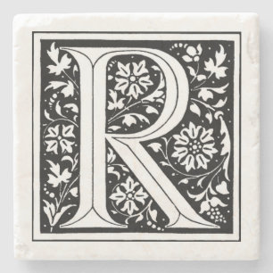 Porta-copo De Pedra Vintage Floral Monograma "R"