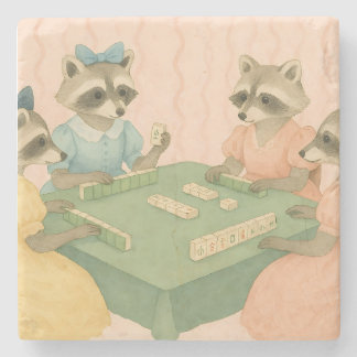 Porta-copo De Pedra Vintage Fofo Mapaches Jogando Mahjong