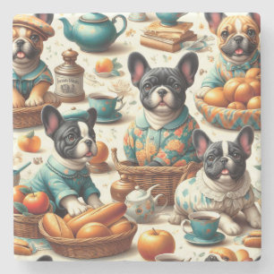 Porta-copo De Pedra Vintage French Bulldog Seamless
