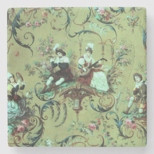 Porta-copo De Pedra Vintage French Sage Green Toile Victorian Floral
