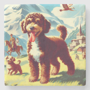 Porta-copo De Pedra Vintage Lagotto Romagnolo Dog Painting
