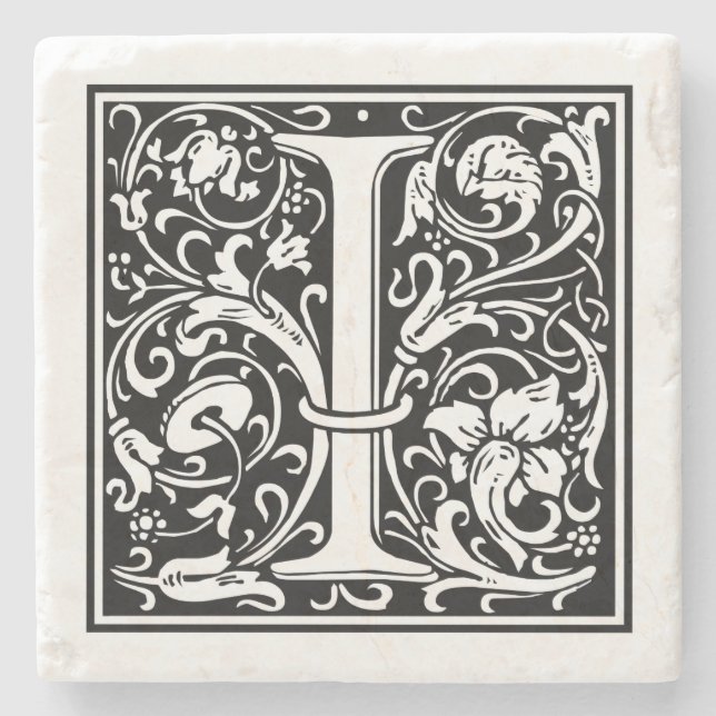 Porta-copo De Pedra Vintage - Letra "I" (Frente)