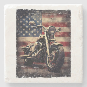 Porta-copo De Pedra Vintage Motorcycle USA Flag Retro Biker American