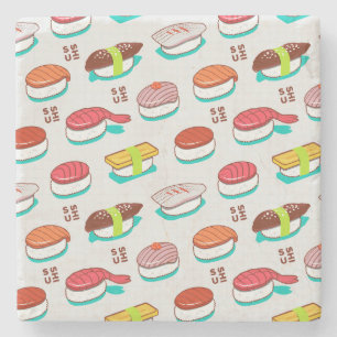 Porta-copo De Pedra Vintage nigiri sushi, padrão de rabisco