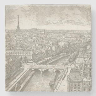 Porta-copo De Pedra Vintage Paris França Eiffel Torre Cityscape