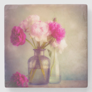 Porta-copo De Pedra Vintage Peony Buquê em Vaso de Vidro