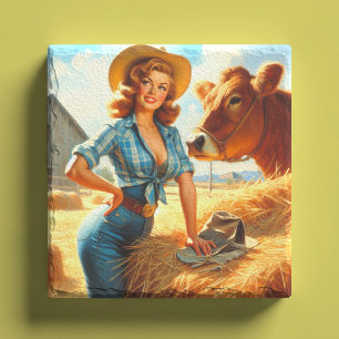 Porta-copo De Pedra Vintage Pin-up Cowgirl Bonita