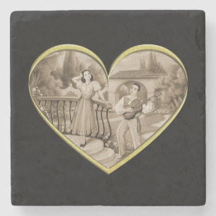 Porta-copo De Pedra Vintage Romance casal, amor de homem e mulher