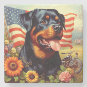 Porta-copo De Pedra Vintage Rottweiler