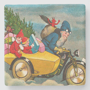 Porta-copo De Pedra Vintage Santa Claus no Natal da Motocicleta