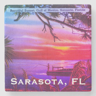 Porta-copo De Pedra Vintage Sarasota, FL Beach Sunset - Golfo do Méxic
