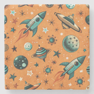 Porta-copo De Pedra Vintage Spacecraft Rocket ships Pattern - Cosmos(1