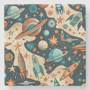 Porta-copo De Pedra Vintage Spacecraft Rocket ships Pattern - Cosmos(4
