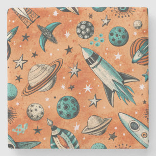 Porta-copo De Pedra Vintage Spacecraft Rocket ships Pattern - Cosmos(5