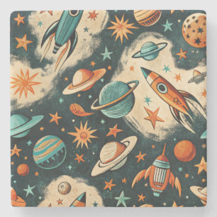 Porta-copo De Pedra Vintage Spacecraft Rocket ships Pattern - Cosmos(6
