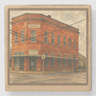 Porta-copo De Pedra Vintage Texas Red Brick Bank Watercolor Art