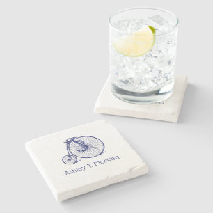 Porta-copo De Pedra Vintage Velocipede Penny Farthing Bike Blu