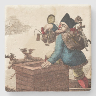 Porta-copo De Pedra Vintage Victorian Santa Claus em Chaminé