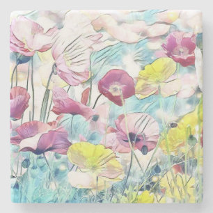 Porta-copo De Pedra Vintage Watercolor Campo de Flores de Vintage