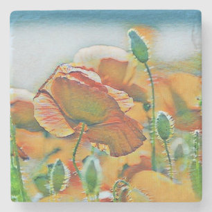 Porta-copo De Pedra Vintage Watercolor de Flores de Papoila Verde Lara