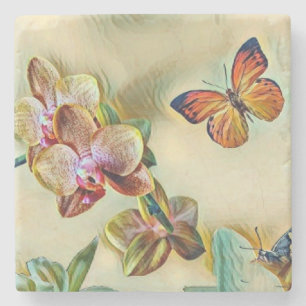 Porta-copo De Pedra Vintage Watercolor Flores Amarelas Cor-de-Água Ros