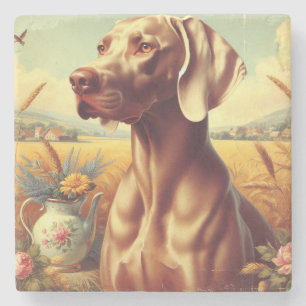 Porta-copo De Pedra Vintage Weimaraner Painting