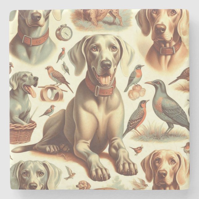Porta-copo De Pedra Vintage Weimaraner Seamless (Frente)