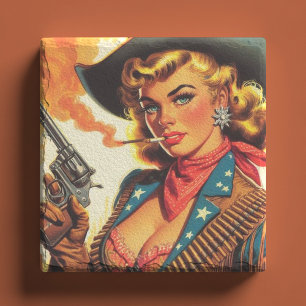 Porta-copo De Pedra Vintage Western Cowgirl Pin Up