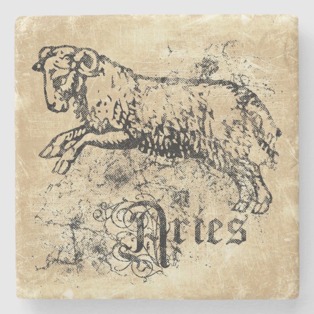 Porta-copo De Pedra Vintage Zodiac Aries (Frente)