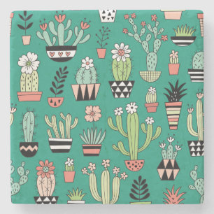 Porta-copo De Pedra Vintagem Verde de Fundo Cactusa Bloqueante