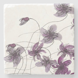 Porta-copo De Pedra Violetas Selvagens Cintadas Pintadas Manualmente