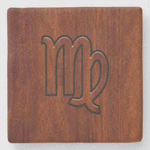 Porta-copo De Pedra Virgo Zodiac no estilo da madeira de Mahogany