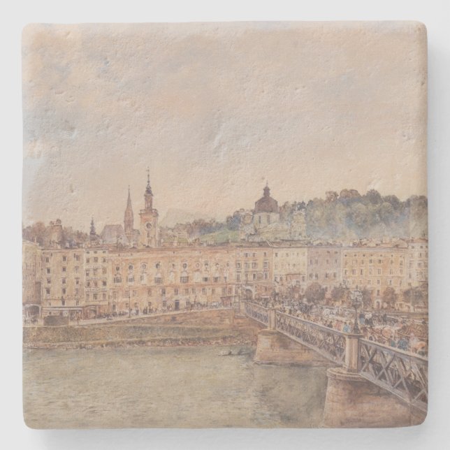 Porta-copo De Pedra Vista de Salzburgo (por Rudolf von Alt) (Frente)