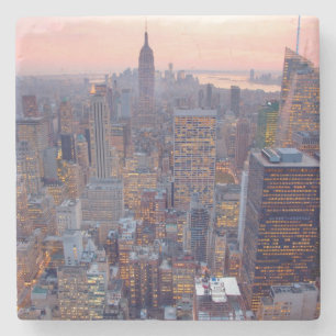 Porta-copo De Pedra Vista larga de Manhattan no por do sol