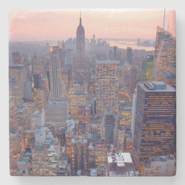 Porta-copo De Pedra Vista larga de Manhattan no por do sol (Frente)