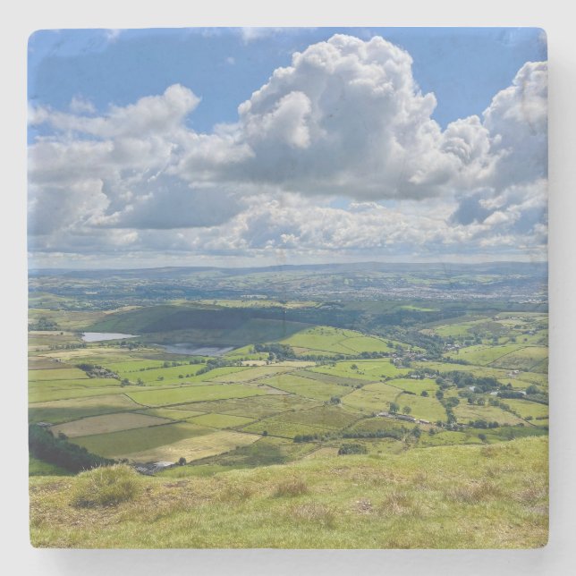 Porta-copo De Pedra Vista pacífica de Pendle Hill.. (Frente)