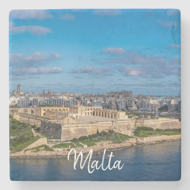 Porta-copo De Pedra Vista panorâmica de Sliema em Malta (Frente)