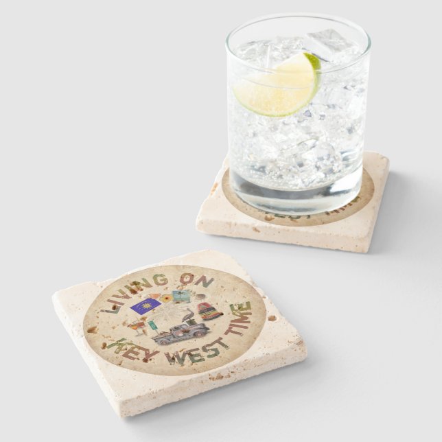 Porta-copo De Pedra Vivendo na Key West Time (Lateral)