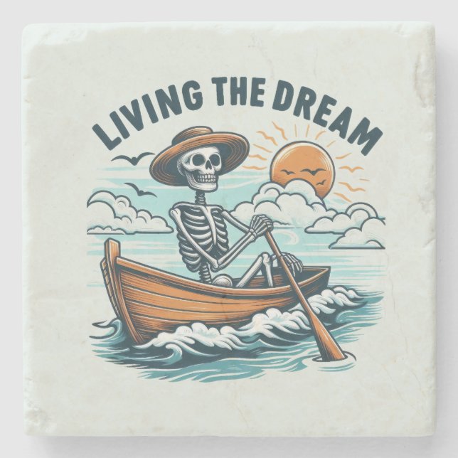 Porta-copo De Pedra Vivendo O Sonho - Esqueleto (2) (Frente)