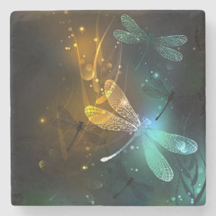 Porta-copo De Pedra Voo luminoso verde de libélula