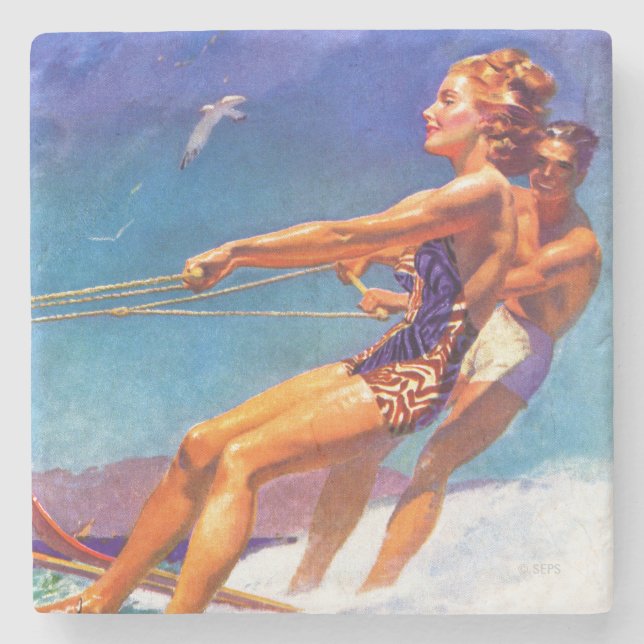 Porta-copo De Pedra Water Skier por McClelland Barclay (Frente)