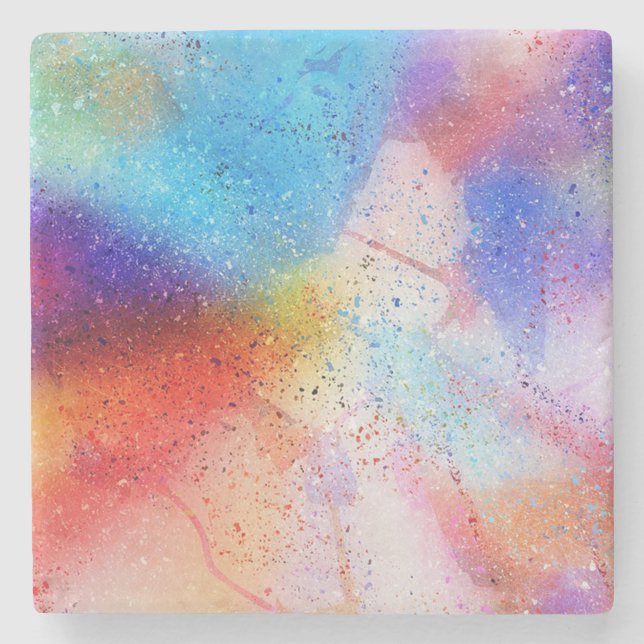 Porta-copo De Pedra Watercolor e Paint Splatter (Frente)