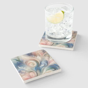 Porta-copo De Pedra Watercolor Fantasy Floral Pastel Blue & Cream