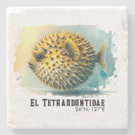 Porta-copo De Pedra Watercolor Series: Blowfish