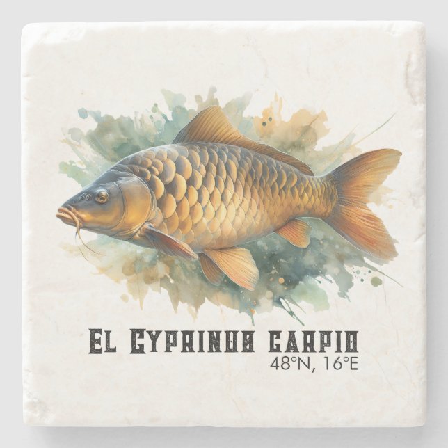 Porta-copo De Pedra Watercolor Series: Carp (Frente)