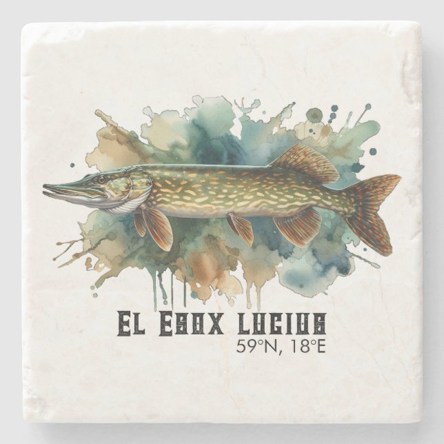 Porta-copo De Pedra Watercolor Series: Pike (Frente)