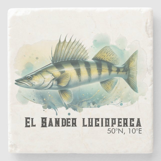 Porta-copo De Pedra Watercolor Series: Zander/Walleye (Frente)